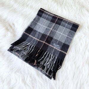 Cashmillion Gray Black Plaid Fringe Scarf